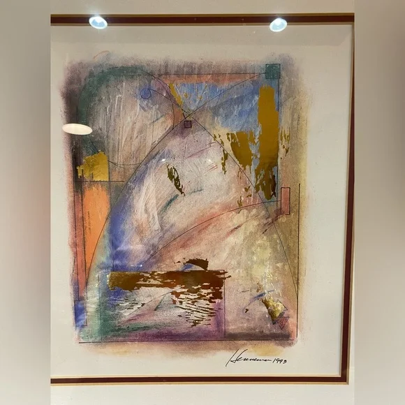KATHRYN HENNEMAN MODERN ABSTRACT EXPRESSIONIST PAINTING WITH GOLD LEAF